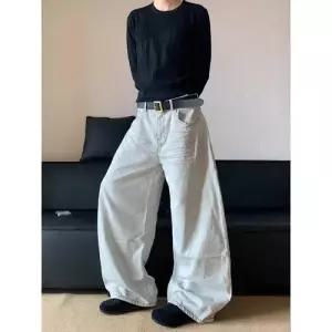 지니코코 남자 캐주얼 스트레이트 입체 스크래치 롱다리 배기 고양이 일자 청바지 ADOR1