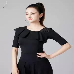 프릴 라인댄스복 반팔 상의 라틴 밸리 줌바 스윙 차밍 사교