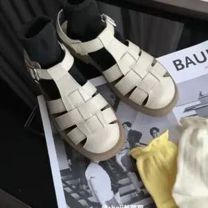 여자신발 스트랩 샌들 여름 소가죽 프렌치 통굽 로마스타일 위빙 빈티지 원템5