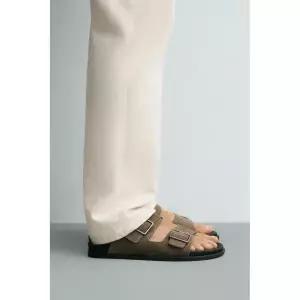 자라 ZARA 더블 스트랩 레더 샌들 - 토프 그레이1233556