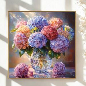 DIY 유화그리기세트 수국 꽃그림 40X40 캔버스 물감색칠