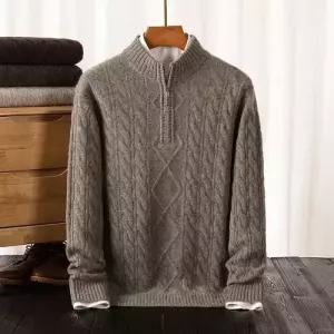 미비다 남성용 니트 캐주얼 카디건 순모 스웨터 반하이넥 폴라 숍 도톰한 꽈배기 반집업 ADOR1