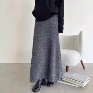 치마 여친 니트 모직 회색 롱 아이템 슬리퍼 슬림핏 웜 캐시미어 정장 트렌디 일자 HT4
