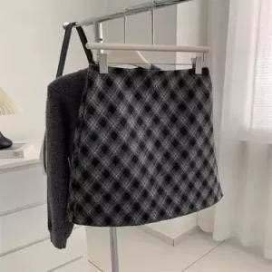 스커트 모직 여성용 빈티지 가을 겨울 트렌디 아이템 정장 체크 슬림핏 하이웨스트 일자 HT4