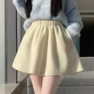 여성용 치마 모직 퍼 숏 정장 트렌디 아이템 램스울 겨울A라인 HT4