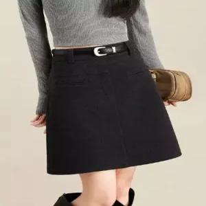 여성 치마 오피스룩 추동 모직 트렌디 정장 반밴딩 A라인 가볍고 아이템 허리 HT4
