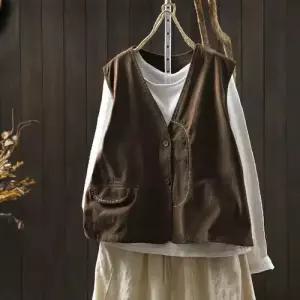 볼사스 여사친 면 캐주얼 브이넥 린넨 조끼 민소매 ADOR1