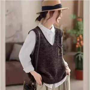 볼사스 캐주얼 빈티지 여사친 브이넥 나시 면사 조끼 포켓 민소매 ADOR1