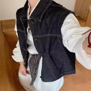 볼사스 여자 청 빈티지 캐주얼 민소매 탑 터틀넥 조끼 싱글 ADOR1