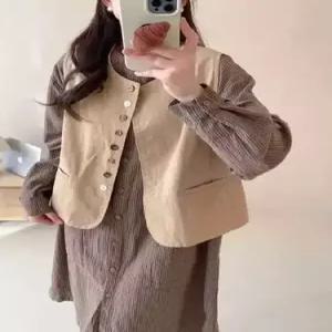 볼사스 캐주얼 여사친 나시 레이어드 솔리드 조끼 라운드 싱글 민소매 ADOR1