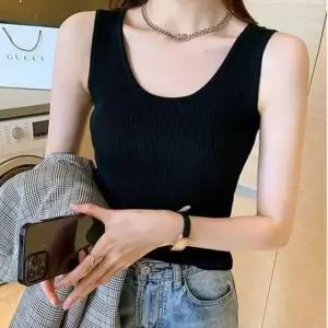 여성 골지 슬리브리스 탑 나시 끈나시 자켓 이너 레이어드 기본