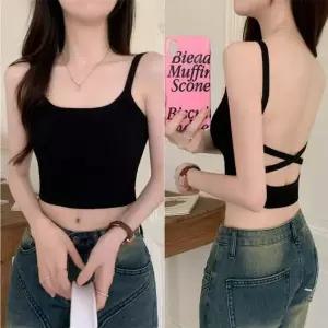 여성 백리스 크롭탑 나시 끈나시 브라탑 런닝 브라렛 이너웨어