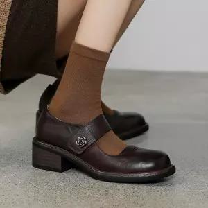 여자신발 운동화 워킹화 프렌치 엘레강스 동백꽃 작은구두 가을 소가죽 미들굽 펌프스 원템3