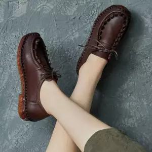 여자신발 운동화 워킹화 가을 에스닉 빈티지 수제 소가죽 통굽 로퍼 스트랩 딥슬립온 원템3