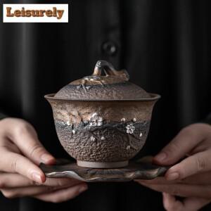 일본 도금 다리미 유약 가이완 한담 매화 도자기 티 메이커 커버  차 세트 공예 200ml