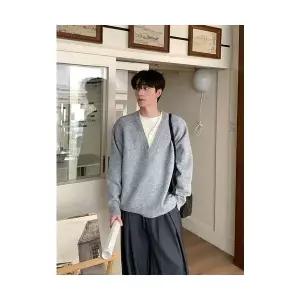 남친 니트 가을 투피스 페이크 차콜 V넥 코트 브이넥 젠3