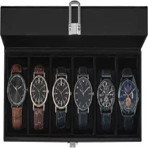 송믹스 시계 상자 큰 유리 뚜껑이 있는 6슬롯 케이스 정리함 탈착식 베개 사랑하는 사람을 위한 선물