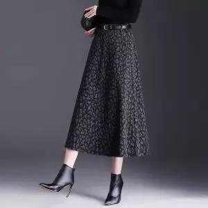 스커트 모직 겨울 빈티지 정장 프린트 슬림핏 여성패션 가을겨울 하이웨스트 A라인 중기장 DL4