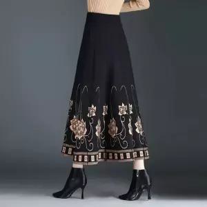 치마 롱 니트 겨울 오피스룩 여성패션 정장 프린트 밴딩 A라인 DL4