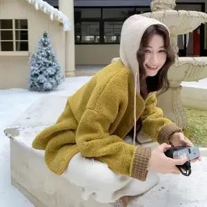 여친 퍼 일체형 후드 코트 모피코트 라이크 램스울 1PICK1