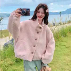 모피코트 하이넥 퍼 일체형 램스울 코트 컨트롤 여사친 PINK 1PICK1