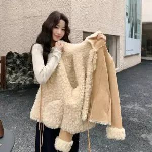 여성 일체형 코트 램스울 모피코트 퍼 끈 라이크 1PICK1