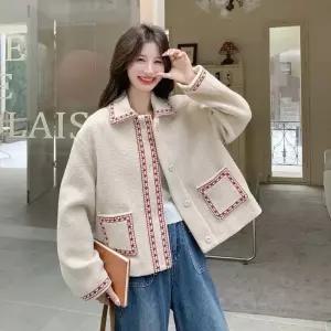 모직 겨울 캐주얼 상의 반 코트 자수 여성패션 살구 DL4