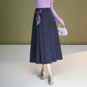 세군다 여자 청치마 스커트 데님 정장 가을 A라인 플리츠 롱 DOS3