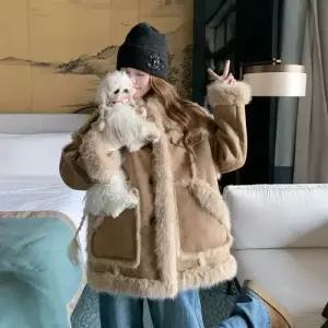 페이크 여성용 코트 일체형 가죽 퍼 자켓 1PICK1