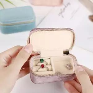 파스텔 벨벳 보석함 여행용 케이스 귀걸이 반지 목걸이 휴대용 보관함
