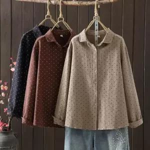 세군다 여성 가을 긴팔 셔츠 하트 프린트 블라우스 도톰한 DOS3