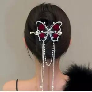 나비 진주 큐빅 메탈 헤어핀 선택1 파티 올림머리 반머리 태슬장식