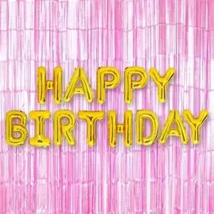 은박 풍선 생일 골드 + 커튼 메탈핑크 세트 파티 장식