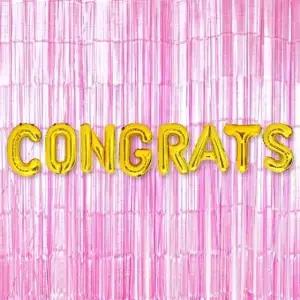 은박 풍선 축하 골드 + 커튼 메탈핑크 세트 파티 장식