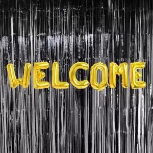 은박 풍선 웰컴 골드 + 커튼 블랙 세트 파티 기념일