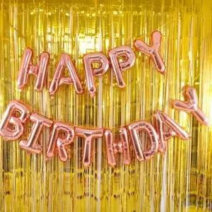 은박 풍선 생일 로즈골드 + 커튼 골드 세트 파티 장식
