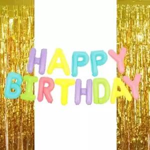 은박 풍선 생일 마카롱 + 커튼 골드 세트 파티 장식