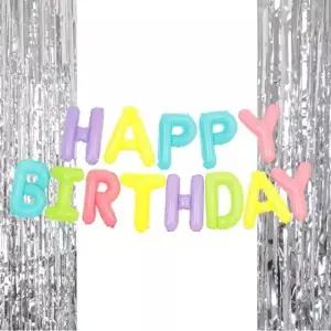 은박 풍선 생일 마카롱 + 커튼 실버 세트 기념일 파티