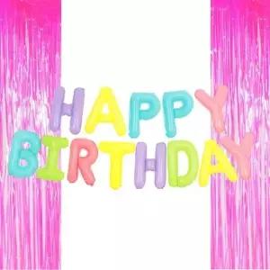 은박 풍선 생일 마카롱 + 커튼 오로라핑크 세트 파티