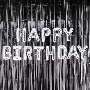 은박 풍선 생일 실버 + 커튼 블랙 세트 파티 기념일