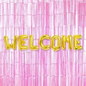 은박 풍선 웰컴 골드 + 커튼 메탈핑크 세트 파티 장식