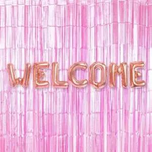 은박 풍선 웰컴 로즈골드 + 커튼 메탈핑크 세트 파티