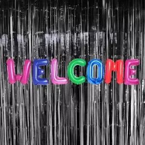 은박 풍선 웰컴 컬러풀 + 커튼 블랙 세트 파티 기념일