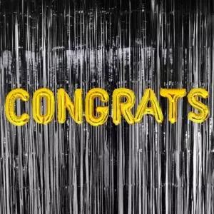 은박 풍선 축하 골드 + 커튼 블랙 세트 파티용품 장식