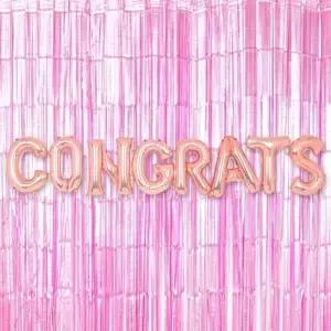 은박 풍선 축하 로즈골드 + 커튼 메탈핑크 세트 파티