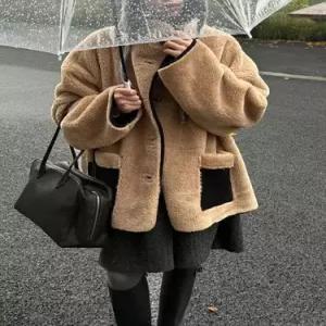 하프 여사친 겨울 일체형 아이템 신상 도톰 앤티크 트렌디 퍼 모피 스웨이드 코트 HT4