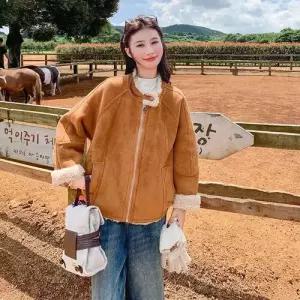 여성용 동계 트렌디 아이템 코트 모피 메일라드 세무 퍼 일체형 기모 도톰 쇼트 HT4