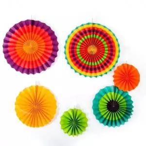 환타스틱 파티 장식 팬세트 6개입 레인보우패턴 생일
