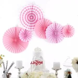 환타스틱 파티 장식 팬세트 6개입 핑크패턴 생일 데코