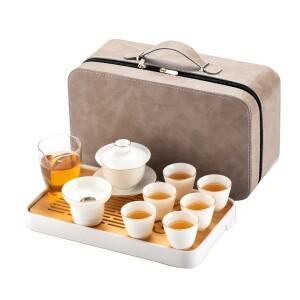 수제 콤부 세라믹 티팟 및 차 세트 여행용 휴대용 재사용 컵 올인원 선물 가방 1개